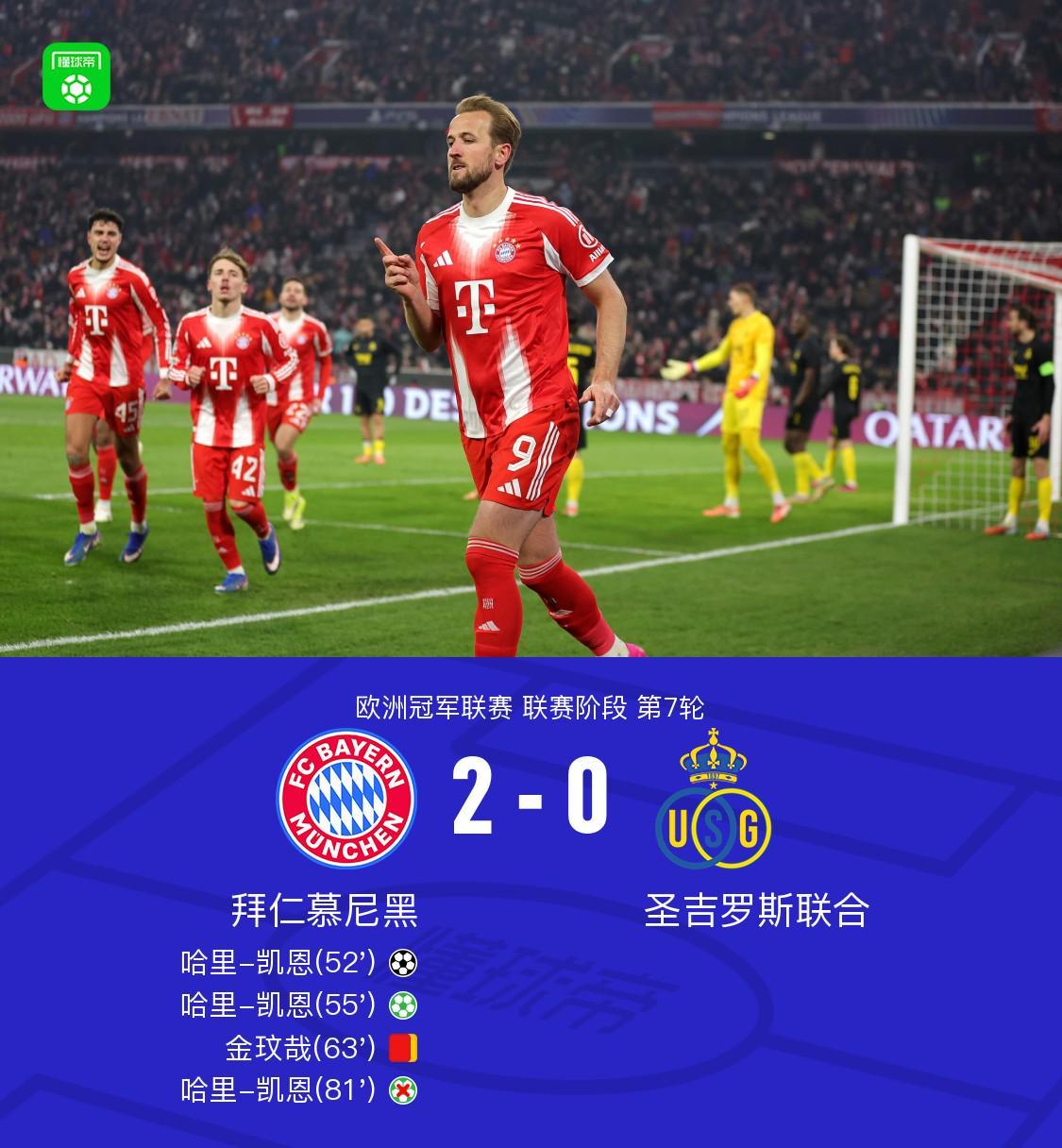 XbotGo丨拜仁2-0圣吉罗斯联合,凯恩双响+失点,金玟哉染红